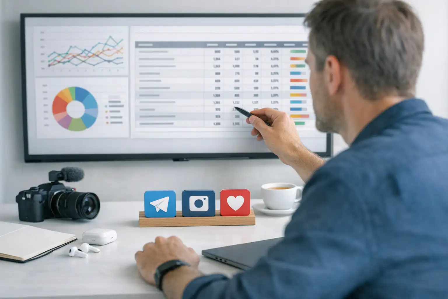 Маркетолог анализирует эффективность контента по таблице KPI